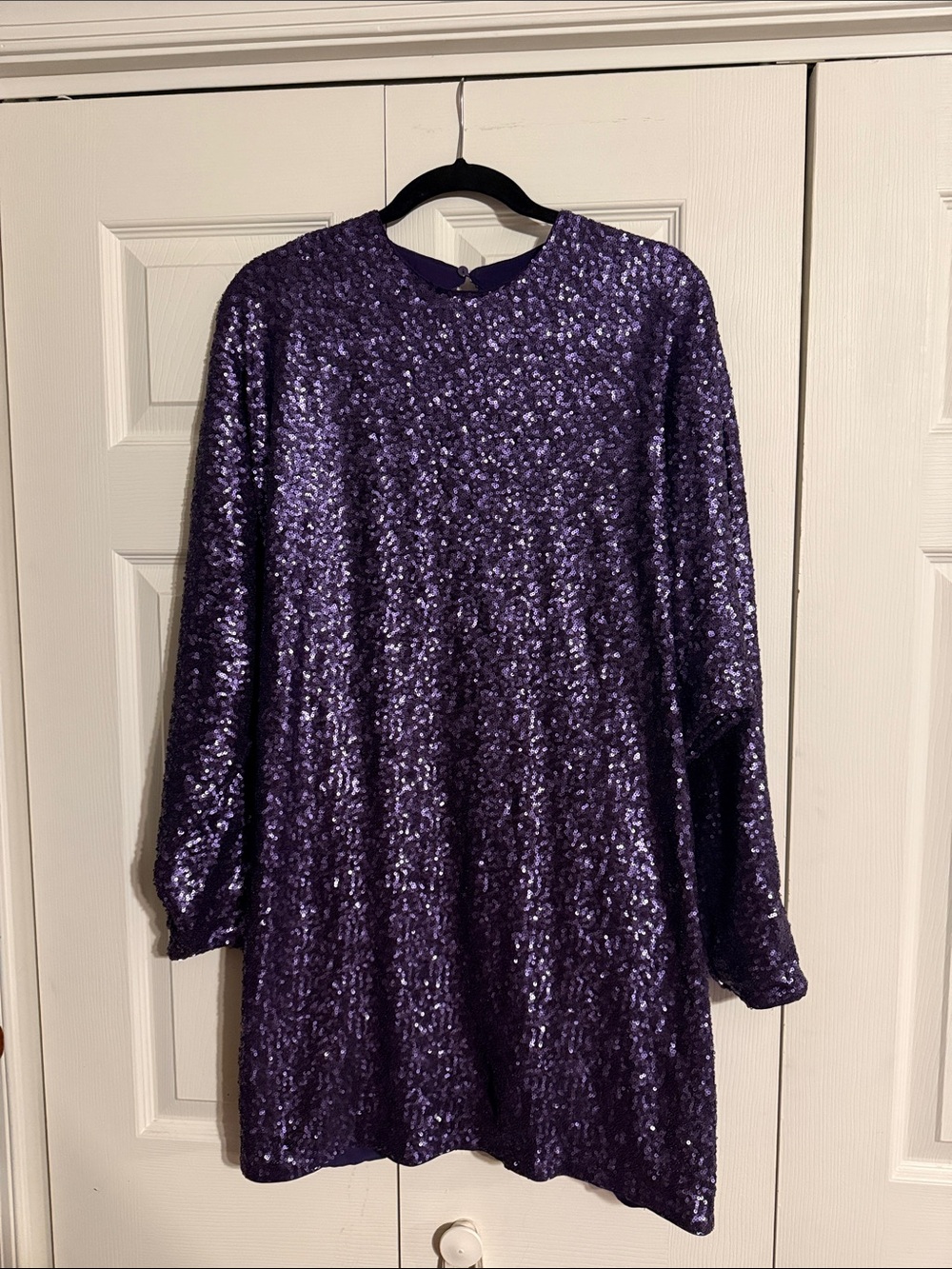 H&M Purple Sequin Long Sleeve Shift Dress